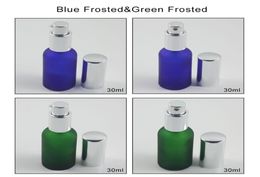 Storage Bottles Jars 30ml Green FrostedBlue Frosted Perfume Glass Bottle Refillable 1oz Silver Spray And Lotion Pump8099070