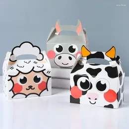 Gift Wrap 8pcs Farm Theme Paper Candy Cake Cookie Box Cartoon Animal Packaging Bag With Handle Birthday Wedding Decor Party Supplies