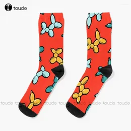 Women Socks Balloon Animal Dogs Pattern In Red Fun Personalized Custom Unisex Adult Ity Gifts