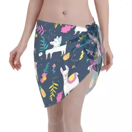 Sexy Women Cute Llama Pineapple Perspective Kaftan Sarong Beach Wear Bikini Wrap Skirt Lace-up