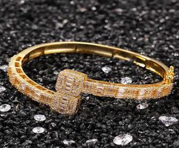 14K Gold Men Ladies Cubic Zirconia Diamond Baguette Square Bangle Bracelet Opening Size Hiphop Jewelry7214132