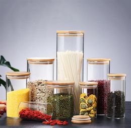 Epacket Transparent Glass Food Storage Canisters Corks Cover Jars Bottles for Sand Liquid EcoFriendly With Bamboo Lid Whole239q6002818
