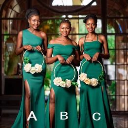 African Girls Hunter Green Bridesmaid Dresses Sexy Front Split Mermaid Maid of Honour Gowns Plus Size Wedding Guest Dress Custom Made