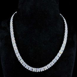 Sterling Sier Emerald Cut Vvs Moissanite Diamond Tennis White Gold Plated Necklace For Men's & Woman's