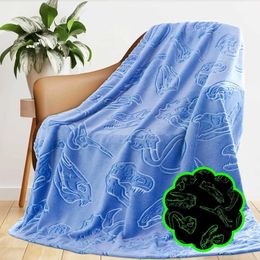 Blankets Glow At Night Print Blanket Blue Skull Dragon Cozy Soft Lightweight Cow Throw Blanket Warm Fleece