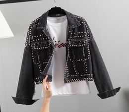 2019 Designer Runway Punk Boyfriend Beading Denim Jacket Women Casual Jean Coat Loose Outwear Vintage Female Jeans Jackets Femme8489404