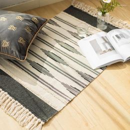 Carpets Tufted Rug Cotton Thread Handmade Modern White Black Geometric Artistic Tufting Carpet Kitchen Door Floor Bedding Mat