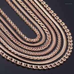 7Pcs Lot Womens Necklaces 585 Rose Gold Filled Braided Foxtail Hammered Wheat Cuban Weaving Bismark Link Chain Wholesale LCNN1A Chains 313M