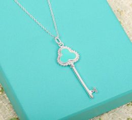 S925 silver Charm key shape pendant necklace with green Colour in platinum have stamp velet bag PS4330A4857897