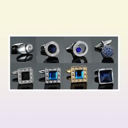 Novelty Luxury Blue white Cufflinks for Mens Brand High Quality crown Crystal gold silver Cufflinks Shirt Cuff Links D190110033690003