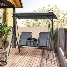 Camp Furniture Outdoor Swing Chair Adjustable Shade Seat Suspension And Weather Resistant Steel 2Seat Patio