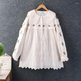 Women's Blouses Spring Sweet Long Sleeve Embroidered Shirt Women Single Breasted Casual Tops HT2601