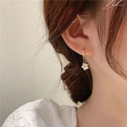 Hoop Earrings Korean Elegant Rhinestones Flower For Women Girls Fashion Metal Chain Boucle Oorbellen Daily Jewellery Gift