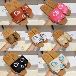 2024 Free Shipping top Woody sandals womens Mules flat slides Light tan beige white black pink blue lace Lettering canvas slippers womens summer outdoor indoor