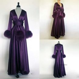 Purple Women Sukienki na studniówkę szlafrok Kostek Satynowy satynowy sutą szatę ślubną szatę druhną suknie wieczorowe Petitites Plus Size Custom Made 0508