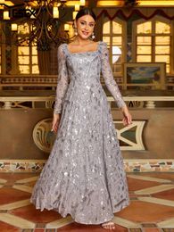 Casual Dresses Yesexy 2024 Grey Square Neck Long Sleeved A Line Prom Bridal Wedding Evening Formal Occasion