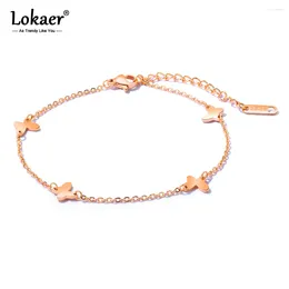 Anklets Trendy Charm Cute Butterfly For Women Rose Gold Colour Stainless Steel Bohemia Chain Anklet Summer Jewellery A19042