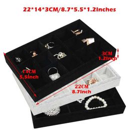 Jewellery Tray 15Grids Velvet Jewellery Display Carrying Case Storage Tray Ring Bracelet Necklace Pendant Stud Earring Beads Organiser