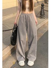 Women's Pants Side Stripe Retro Loose Lace-up Wide Leg Casual Long Women Korean Fashion High Waist Trouser Lady Autumn Y2k Street