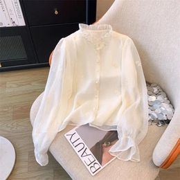 Women's Blouses Embroidery Chinese Style Spring/Summer Vintage Shirt Loose Chiffon Women Tops Long Sleeves Clothing YCMYUNYAN