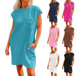 Casual Dresses Women's Solid Colour Crew Neck Pocket Short Sleeve Loose Dress Fashionable