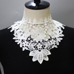 Women Lace Floral Fake Collars Ladies Shirts Detachable Collar White Black Embroidery Necklace False Shawl Decorative Bow Ties 191x