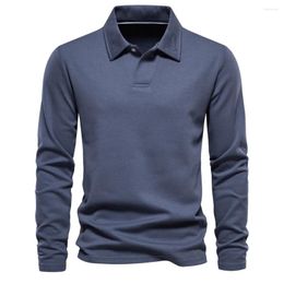 Men's Polos 2024 Spring And Autumn European Long-sleeved POLO Shirt Casual Solid Color Lapel Slim Men