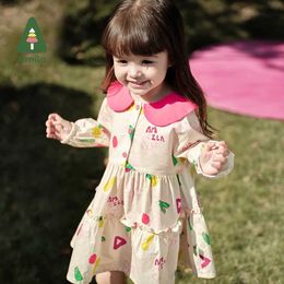 Sukienki dziewczynki Amila dziewczyna sukienka 2024 Spring Nowa szyja lalka urocza i urocza, czysta bawełna miękka i oddychająca wysokiej jakości odzież dla dzieci 240508