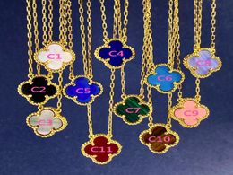 Classic Brass 18K gold plated Pendant Necklaces Colourful shell Flowers Four Leaves Clover women Luck Earring ear stud Designer Jew6498879