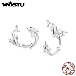 Stud WOSTU 925 Sterling Silver Dolphin Earrings Ocean Series Womens Exquisite Jewelry Party Summer Gift Q240507