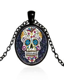 Pendant Necklaces Mexican Sugar Skull Day Of The Dead Necklace Black Chain Skeleton Glass Jewellery Classic XL15265710281645167