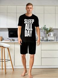 Mens casual Pyjamas home clothing English patterned short sleeved shorts twopiece set for couples mens 240428