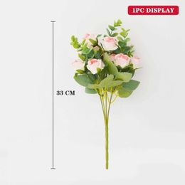 Decorative Flowers Wreaths Beautiful Artificial Flowers Roses with 11 heads Silk Fake Flower for Wedding Home Living Room Table Decor Wreath Accessories