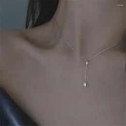 Pendant Necklaces 925 Silver Plated Tassel Chain Crystal Water Drop Charm Pendent Necklace Creative Elegant Jewelry For Women Choker E152