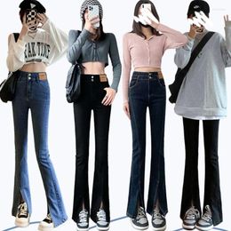 Women's Jeans Slit Women's Trousers 2024 Spring And Autumn E-girl Straight High Waist Thin Wide Legs Pants Black Flared Pant Zm87