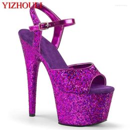 Dance Shoes 17 Cm Roman Sandals 7 Inch Lacquered Soles Purple Sequined Vamp Model Pole Dancing Exercises