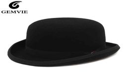 GEMVIE 4 Colours 100 Wool Felt Derby Bowler Hat For Men Women Satin Lined Fashion Party Formal Fedora Costume Magician Hat Y11181602008