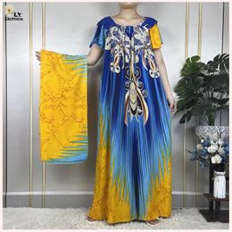 Ethnic Clothing 2024 African Abayas For Women Short Sleeve Printed Cotton Dubai Fashion Summer Soft Loose Robe Muslim Femme Dress With