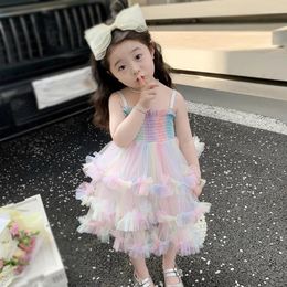 Girl Dresses Baby Girls Butterfly Wing Fairy Gauze Princess Dress Colourful Cake Party Halter Ruched Sleeveless Casual Clothes