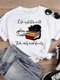 Women's T-Shirt Cartoon Short Slve Fashion Print T Shirt Summer Women Female Cat Book Lovely Style New Casual Top Tshirts Graphic T T-Shirt Y240506