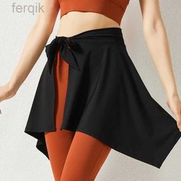 Skirts Skorts One Piece Strap Wrap Skirt Cover Buttock Slim Elegant All Match Yoga Dance Wear Clothes Black Irregular Tennis Skirts Female d240508