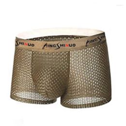 Underpants Mesh Men's Boxer Shorts Sexy U Convex Pouch Panties Breathable Male Underwear Hollow Plus Size Graphene Antimicrobial