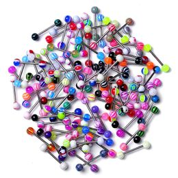 1020PC Acrylic Tongue Ring Mixed Color Stainless Steel Piercing Barbell Wholesale Women Sexy Body Jewelry Gift 240429