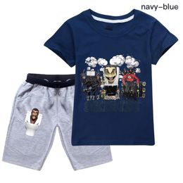 Clothing Sets Skibidi Toilet Boys Tracksuit Summer Children Cotton T-Shirt Shorts Sport Suit Boy Clothes Set Costumes For 2-16 Y