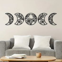 5 pieces/set of moon phase wall decoration flower leaf wall art decoration metal moon phase Nordic decorative wall decoration 240428