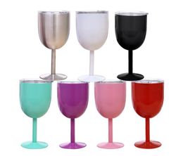 10oz Wine Glasses Stainless Steel Double Wall Vacuum Insulated Cups With Lids Goblet Bilayer Egg cup 9 Colors7411759