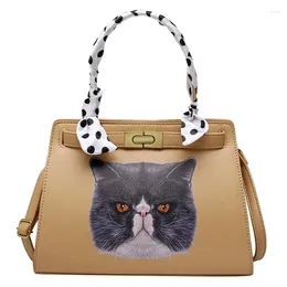Shoulder Bags Silk Scarf Accessories Messenger Bag High Quality Leather Cartoon Kitten Lady Handbag Purses And Handbags