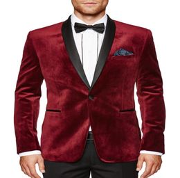 Burgundy Velvet Slim Fit 2016 Groom Tuxedos Wedding Suits with Skinny Black Shawl Lapel Custom Made Groomsmen Man Prom Suits1032338
