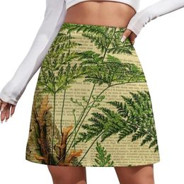 Skirts Botanical Print On Old Book Page - Fern Mini Skirt In Clothes Short Woman Summer Dress Dresses For Women 2024