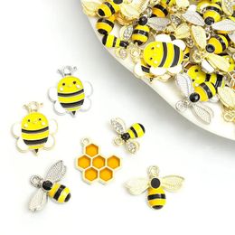 10pcs Creative Bee Honeycomb Design Enamel Charms Earrings Necklace Keychain Alloy Pendants DIY Ornaments Insect Accessories 240507